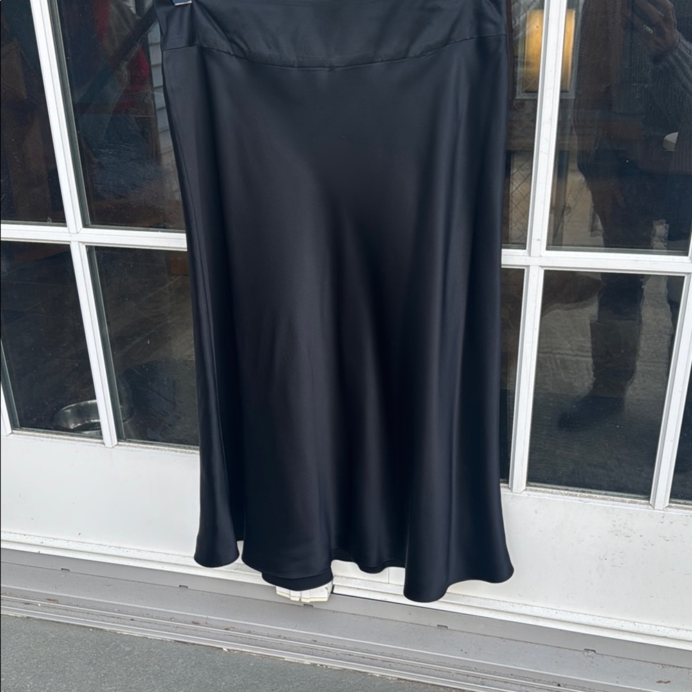Willi Smith Black Midi A-Line Skirt for Cocktail - 100% Silk